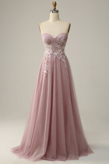 A Line Sweetheart Grey Purple Long Ball Dress with Appliques